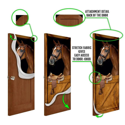 Horse In Stable Door Cover, Unique Gifts Doorcover, Christmas Door Knob Covers, Christmas Outdoor Decoration