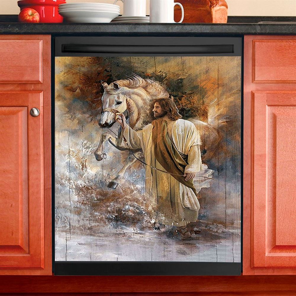 Horse Jesus Christ Painting Dishwasher Cover, Christian Dishwasher Stickers, Bible Verse Kitchen Decor