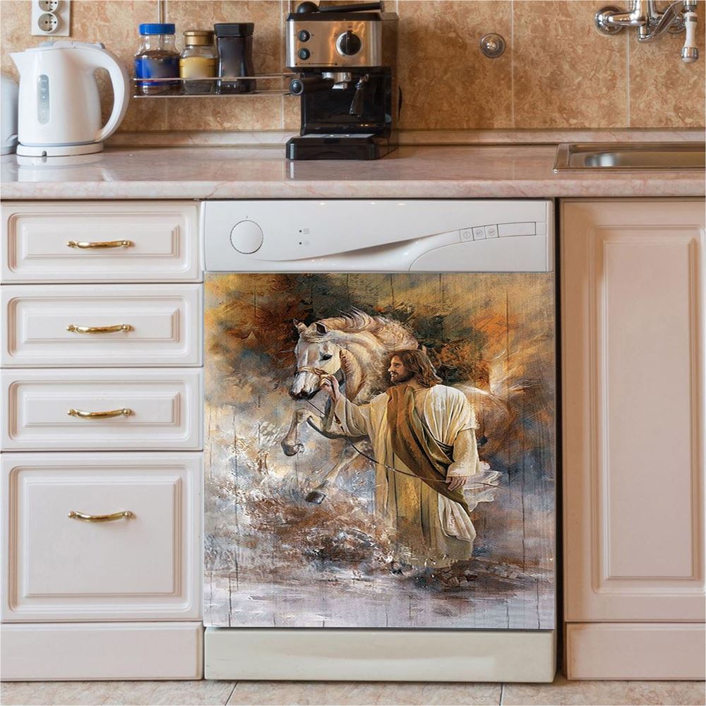 Horse Jesus Christ Painting Dishwasher Cover, Christian Dishwasher Stickers, Bible Verse Kitchen Decor