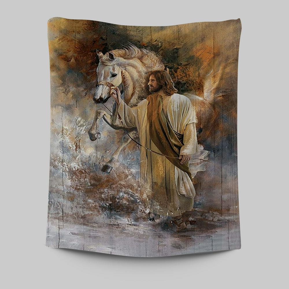 Horse Jesus Christ Painting Tapestry Art - Christian Art - Bible Verse Wall Art - Religious Home Decor