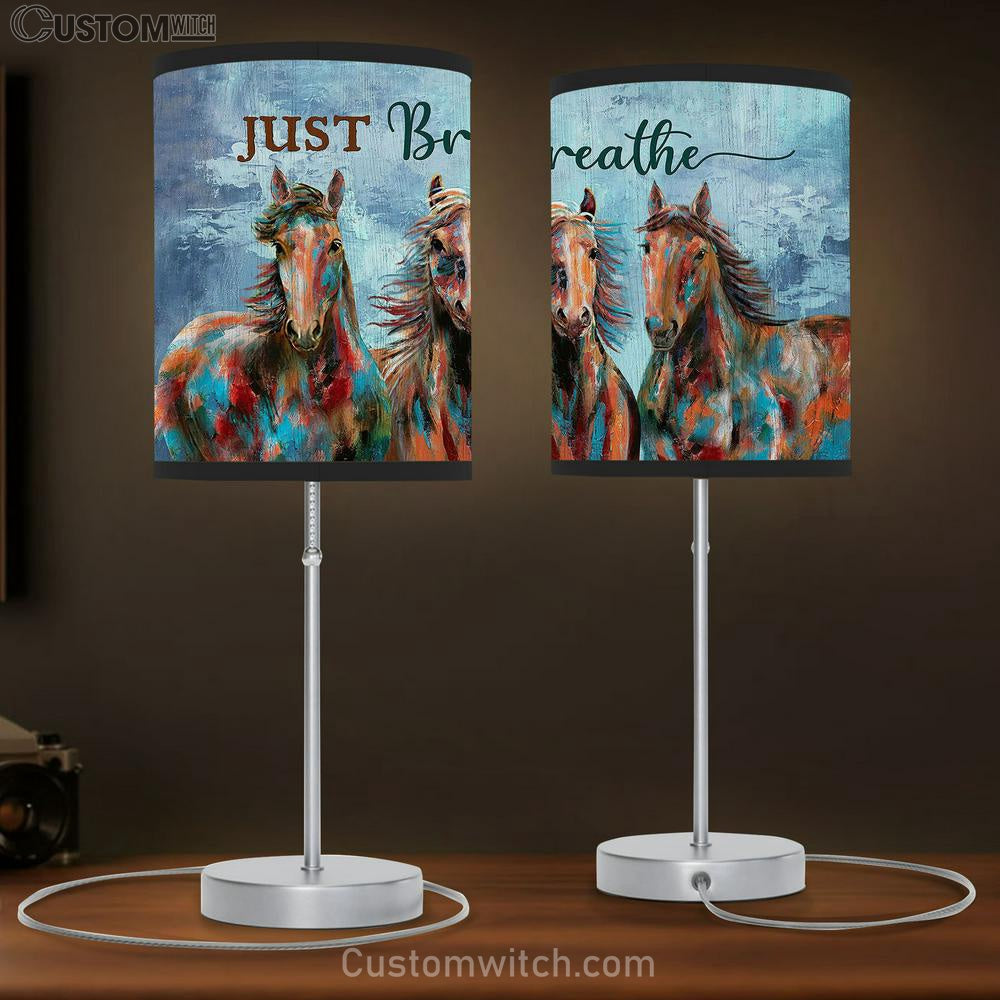 Horse Just Breath Blue Background Table Lamb Gift - Bible Verse Table Lamb - Religious Bedroom Decor