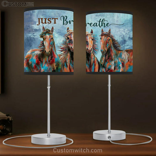 Horse Just Breath Blue Background Table Lamb Gift - Bible Verse Table Lamb - Religious Bedroom Decor