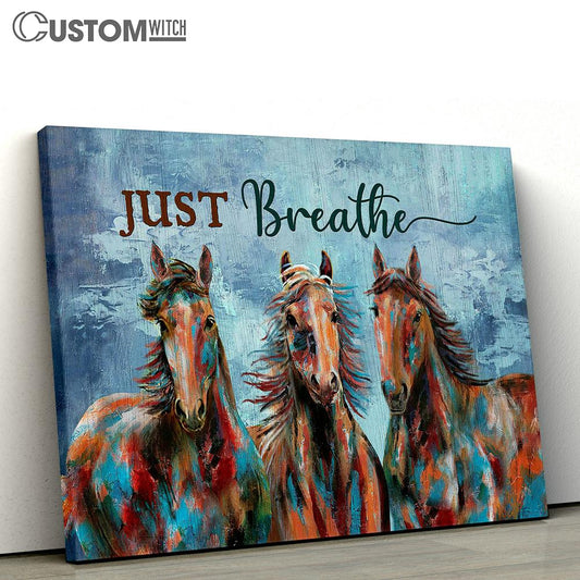 Horse Just Breath Blue Background Canvas Wall Art - Bible Verse Canvas - Religious Prints