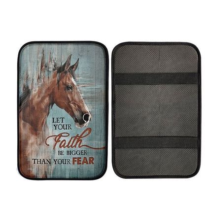 Horse Let Your Faith Be Bigger Than Your Fear Car Center Console Cover, Christ Car Armrest Accessories