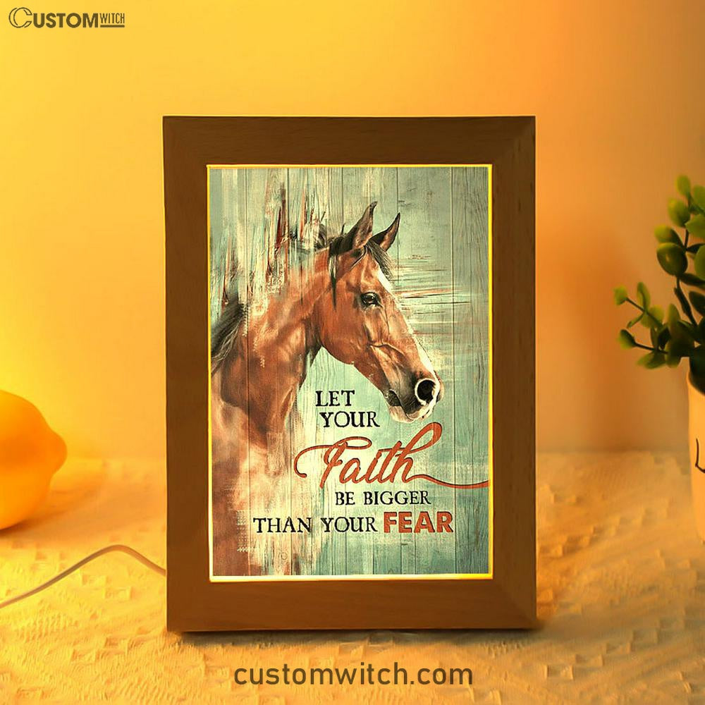 Horse Let Your Faith Be Bigger Than Your Fear Frame Lamp Art - Christian Night Light - Bible Verse Wooden Lamp