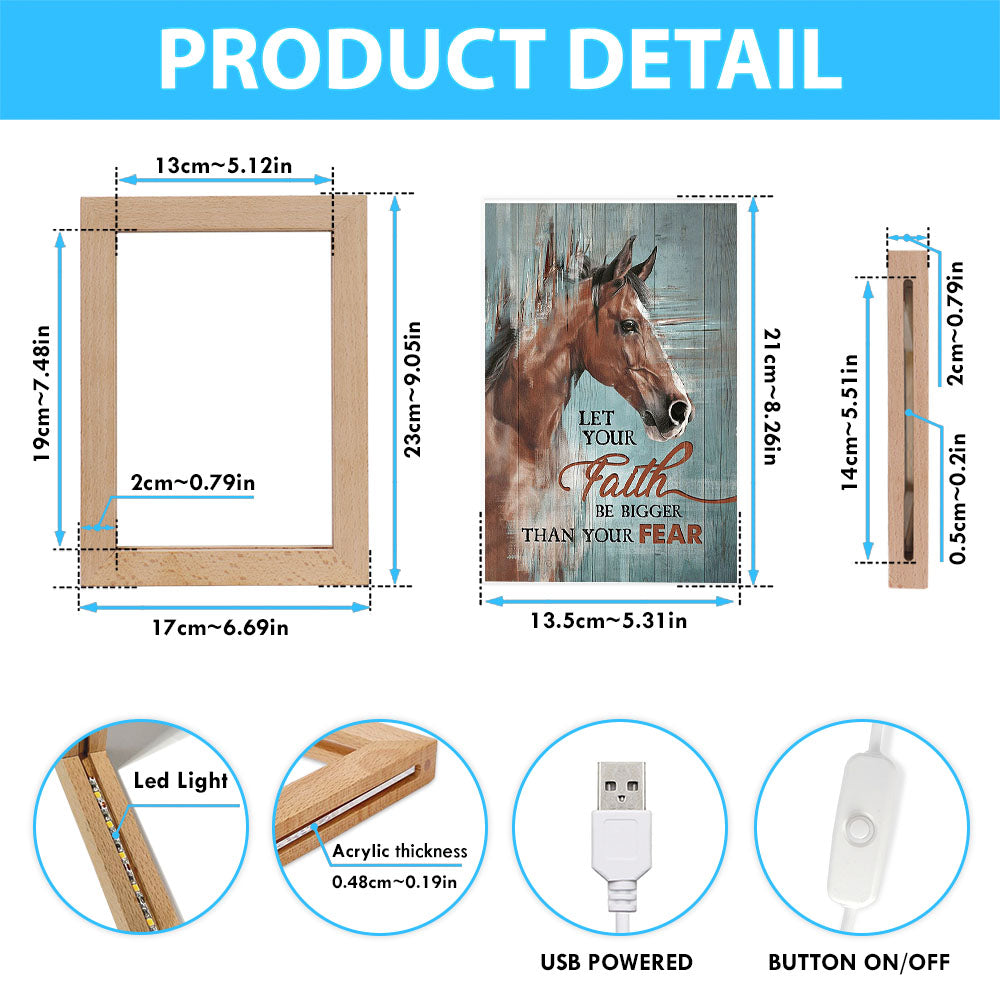 Horse Let Your Faith Be Bigger Than Your Fear Frame Lamp Art - Christian Night Light - Bible Verse Wooden Lamp