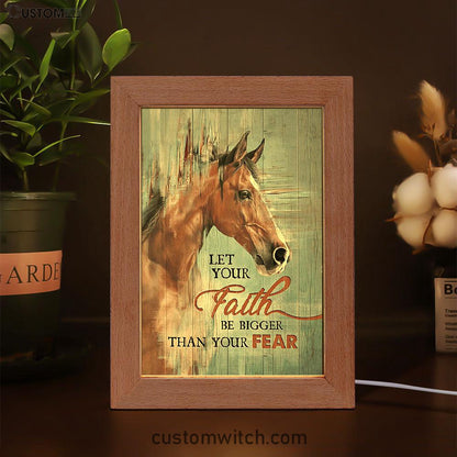 Horse Let Your Faith Be Bigger Than Your Fear Frame Lamp Art - Christian Night Light - Bible Verse Wooden Lamp