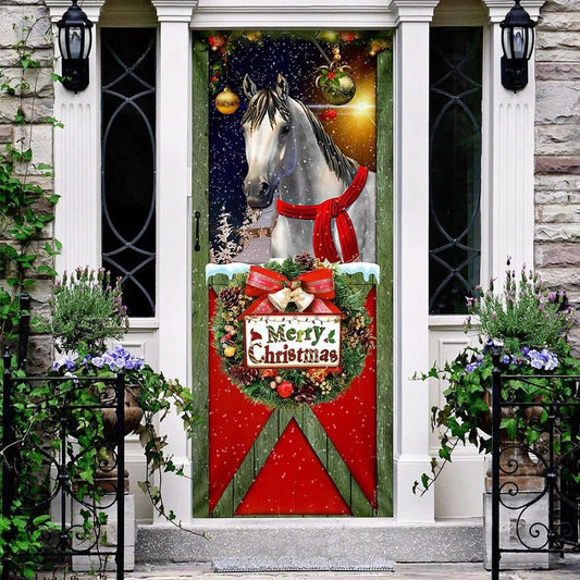 Horse Merry Christmas Door Cover, Christmas Horse Decor, Christmas Door Knob Covers, Christmas Outdoor Decoration