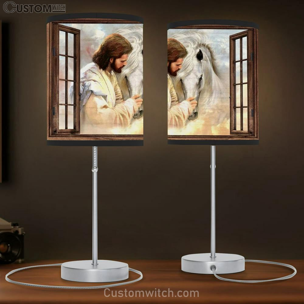 Horse Painting, Jesus Drawing, Window Frame, In Beautiful Heaven Table Lamb
