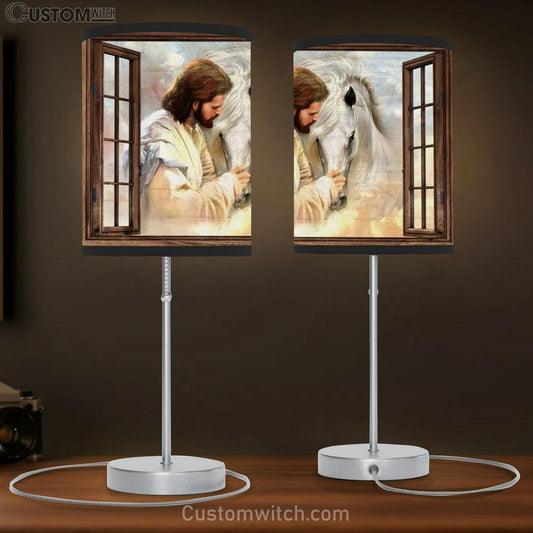 Horse Painting, Jesus Drawing, Window Frame, In Beautiful Heaven Table Lamb