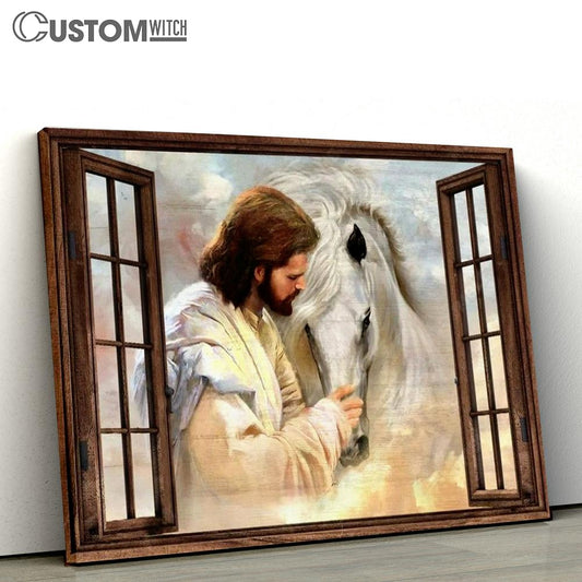 Horse Painting, Jesus Drawing, Window Frame, In Beautiful Heaven Canvas Poster