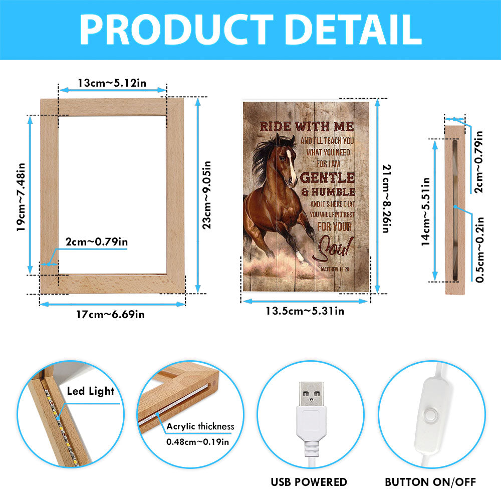 Horse Ride With Me Frame Lamp Art - Christian Night Light - Bible Verse Wooden Lamp