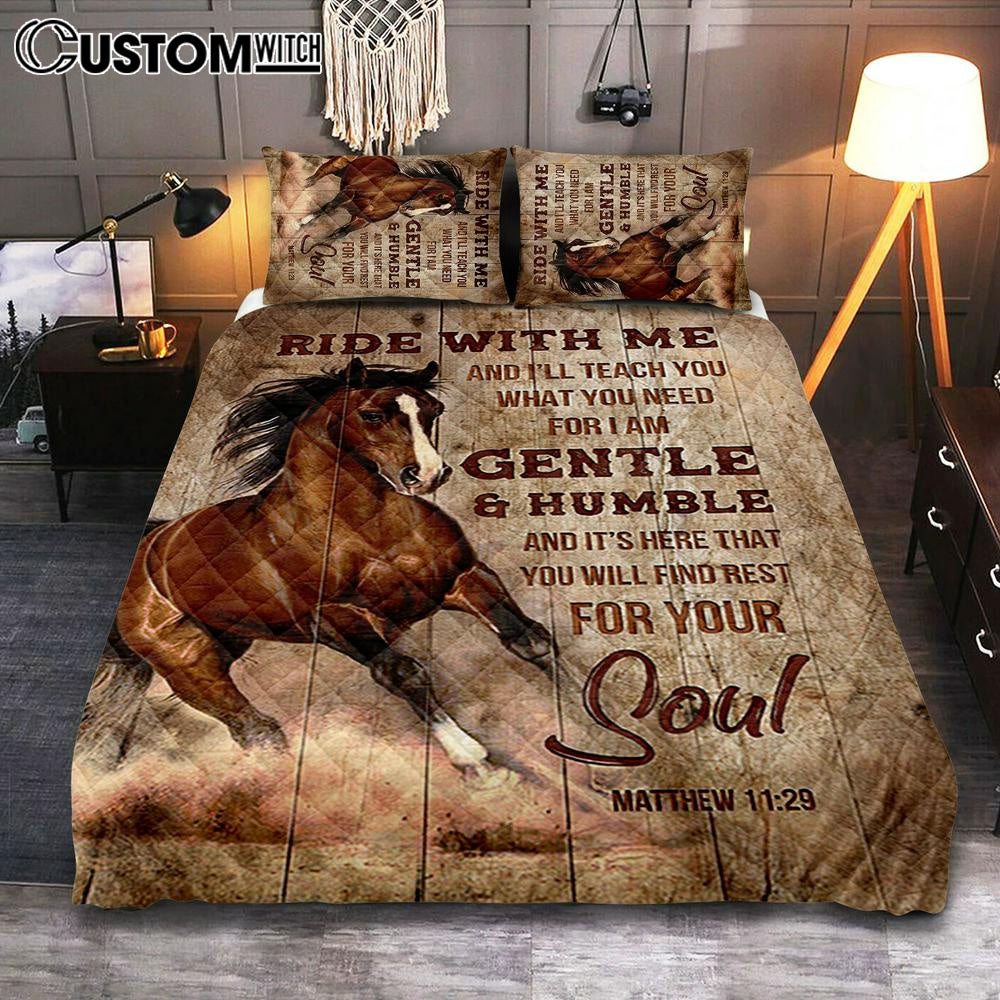 Horse Ride With Me Quilt Bedding Set Bedroom - Christian Quilt Bedding Set Prints - Bible Verse Quilt Bedding Set Art