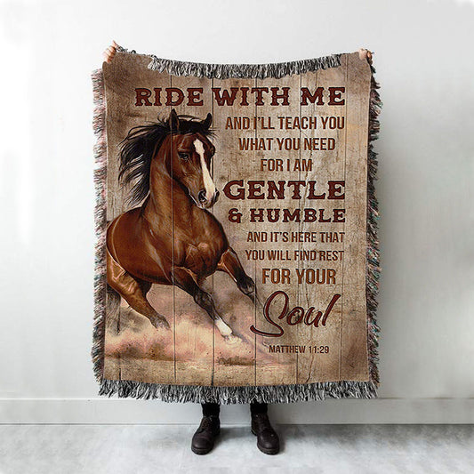 Horse Ride With Me Woven Throw Blanket - Christian Woven Blanket Prints - Bible Verse Woven Blanket Art