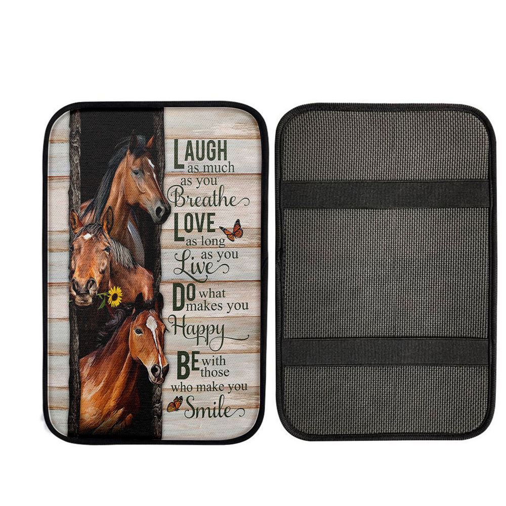 Horse Small Sunflower Orange Butterfly Laugh As Much As You Breathe Car Center Console Cover, Christian Car Armrest Accessories