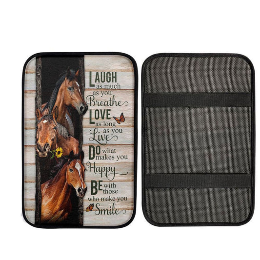 Horse Small Sunflower Orange Butterfly Laugh As Much As You Breathe Car Center Console Cover, Christian Car Armrest Accessories