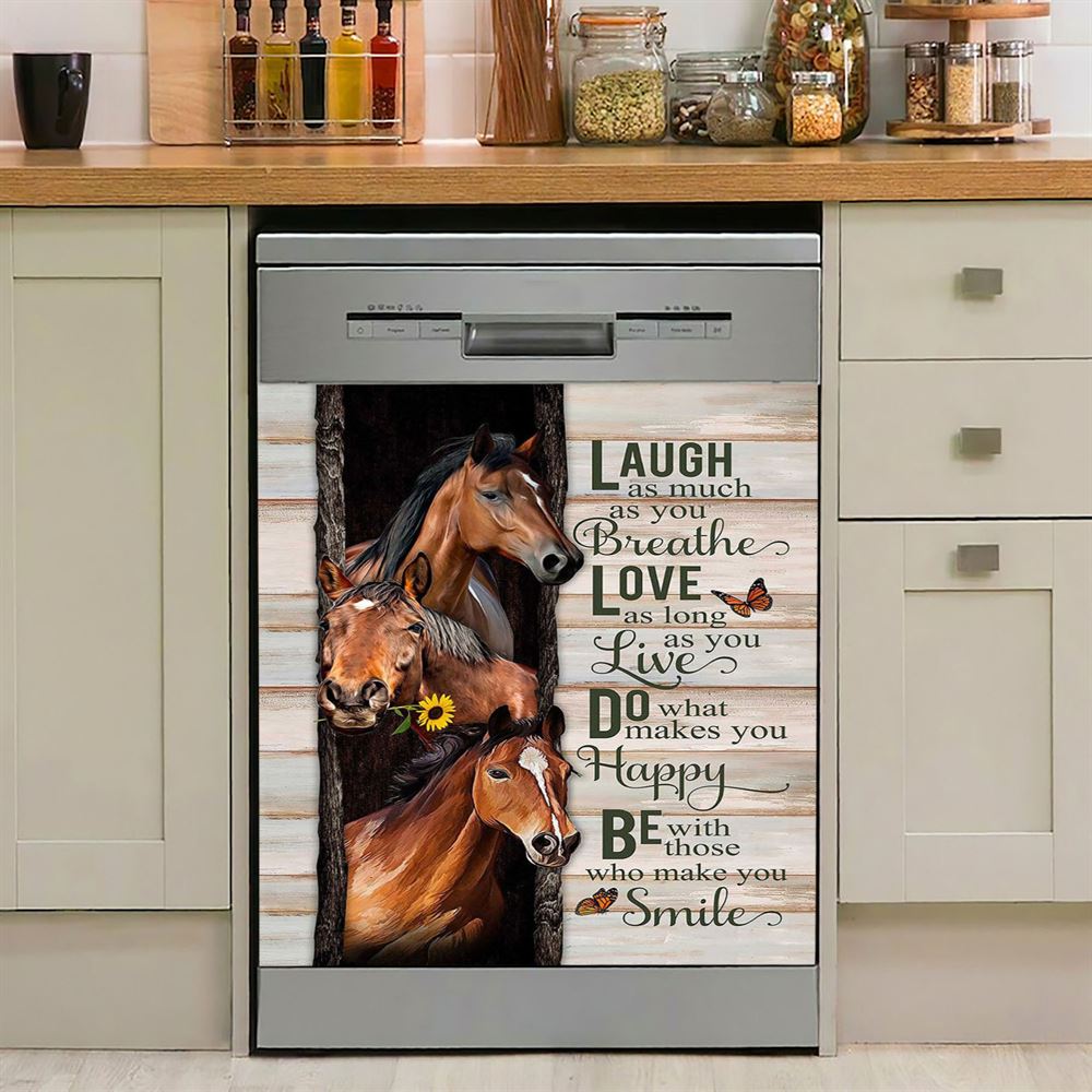 Horse Small Sunflower Orange Butterfly Laugh As Much As You Breathe Dishwasher Cover, Bible Verse Dishwasher Stickers, Religious Kitchen Decor