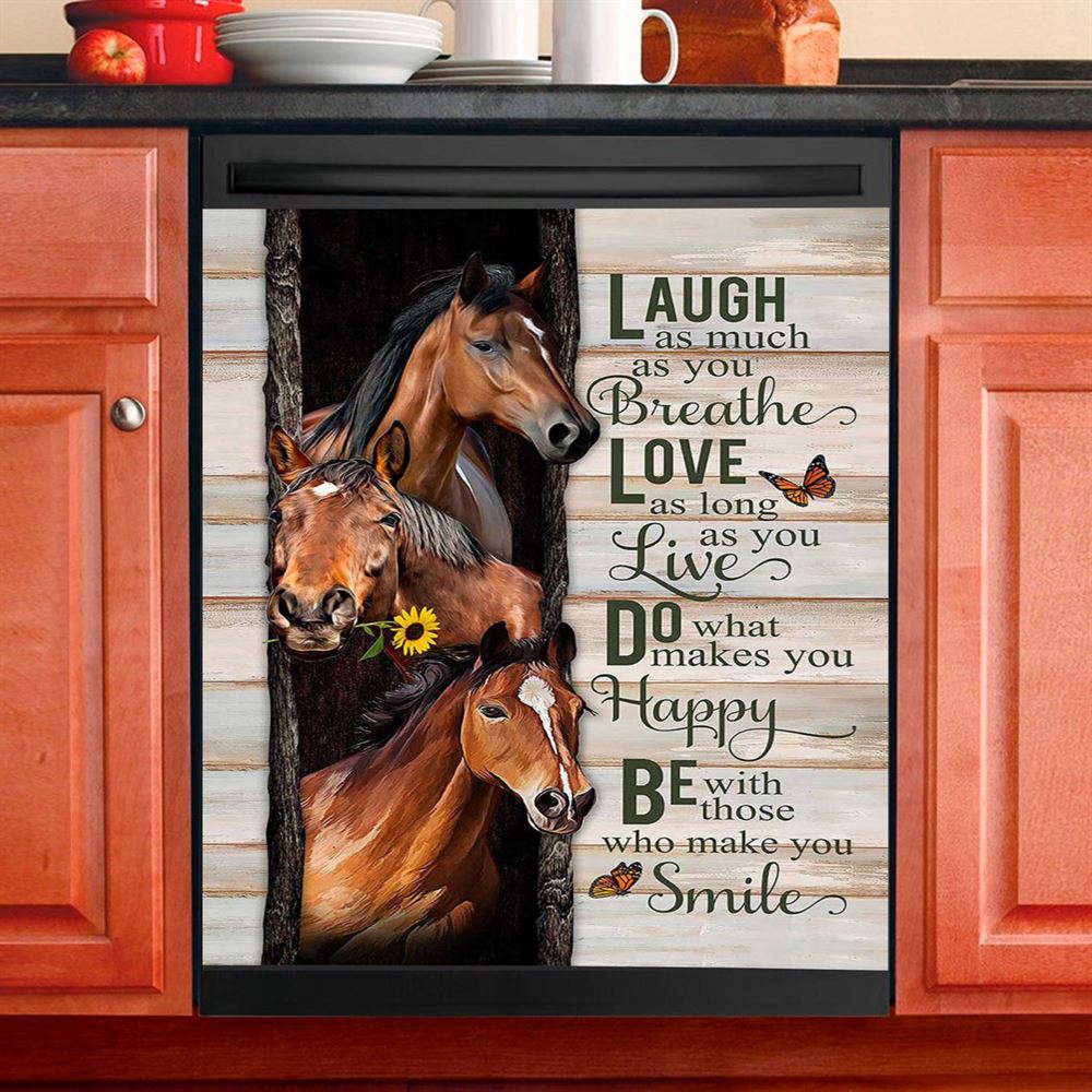 Horse Small Sunflower Orange Butterfly Laugh As Much As You Breathe Dishwasher Cover, Bible Verse Dishwasher Stickers, Religious Kitchen Decor