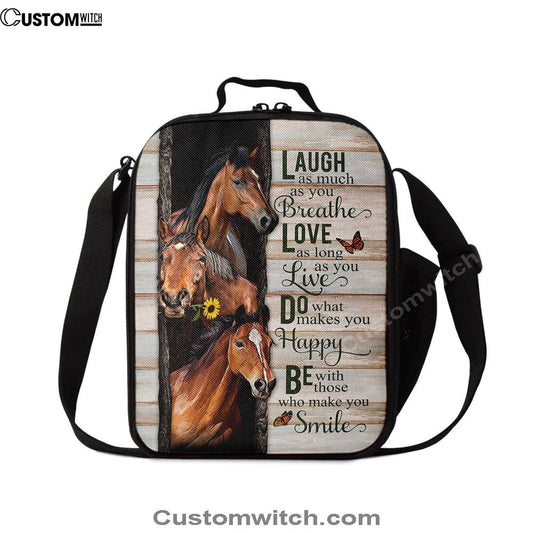Horse Small Sunflower Orange Butterfly Laugh As Much As You Breathe Lunch Bag, Christian Lunch Bag, Religious Lunch Box For School, Picnic