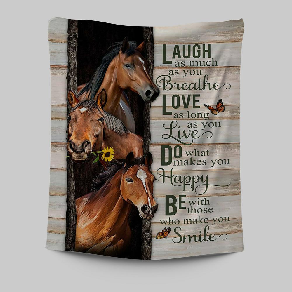 Horse Small Sunflower Orange Butterfly Laugh As Much As You Breathe Tapestry Art - Bible Verse Wall Art - Religious Home Decor
