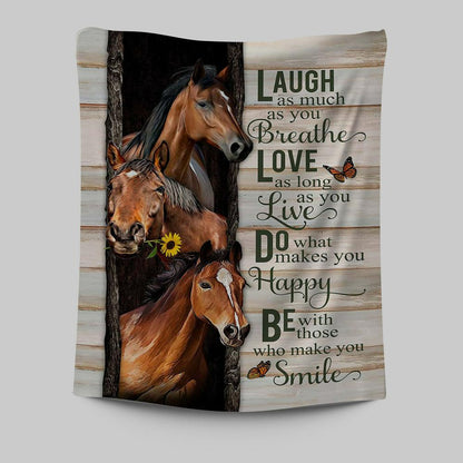 Horse Small Sunflower Orange Butterfly Laugh As Much As You Breathe Tapestry Art - Bible Verse Wall Art - Religious Home Decor