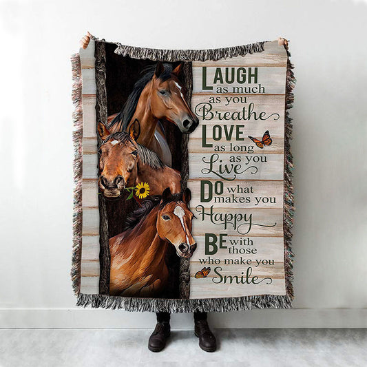 Horse Small Sunflower Orange Butterfly Laugh As Much As You Breathe Woven Blanket Art - Bible Verse Throw Blanket - Religious Home Decor