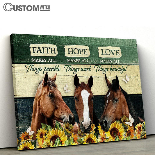 Horse Sunflower Fence Faith Makes All Things Possible Wall Art Canvas - Christian Wall Decor - Gifts For Horse Lovers