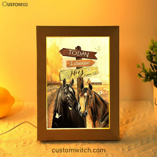 Horse Today I Choose Joy Frame Lamp Art - Christian Night Light - Bible Verse Wooden Lamp