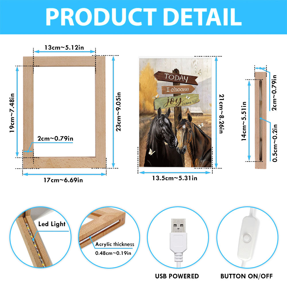 Horse Today I Choose Joy Frame Lamp Art - Christian Night Light - Bible Verse Wooden Lamp