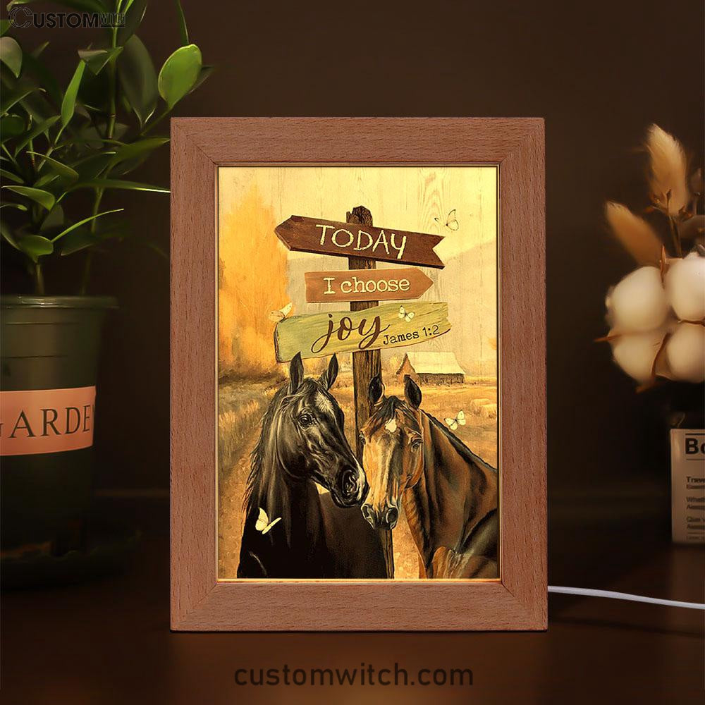 Horse Today I Choose Joy Frame Lamp Art - Christian Night Light - Bible Verse Wooden Lamp