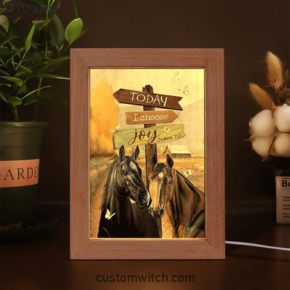 Horse Today I Choose Joy Frame Lamp Art - Christian Night Light - Bible Verse Wooden Lamp