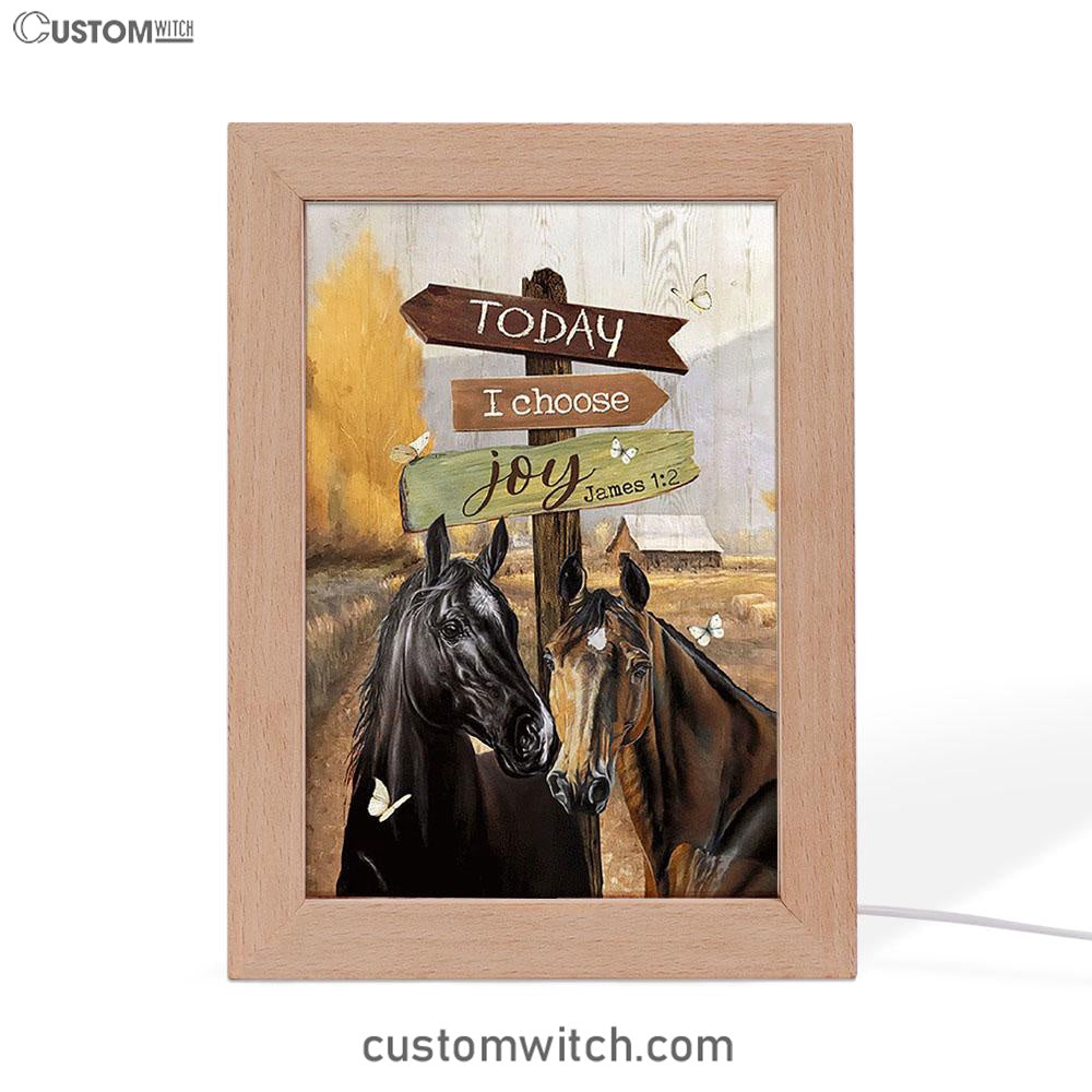 Horse Today I Choose Joy Frame Lamp Art - Christian Night Light - Bible Verse Wooden Lamp