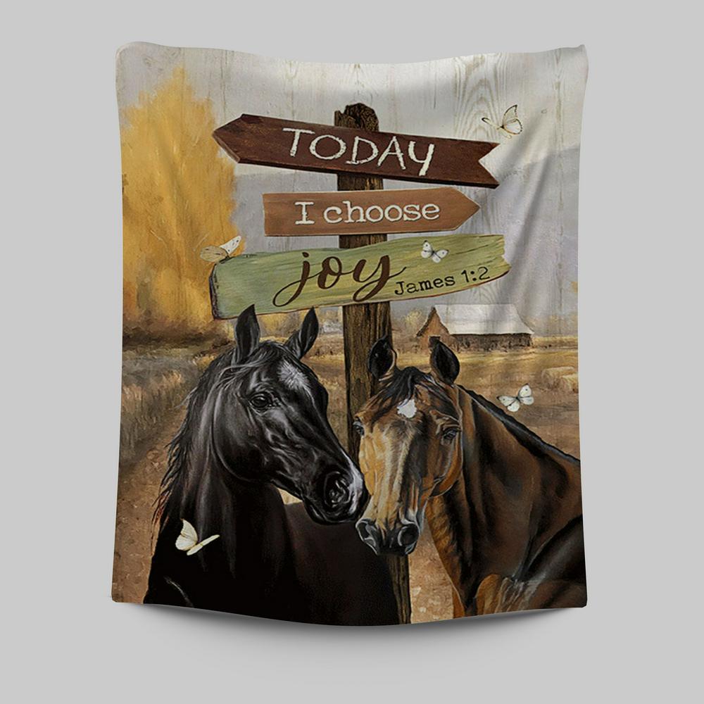 Horse Today I Choose Joy Tapestry Wall Art - Christian Tapestries Prints - Bible Verse Tapestry Art