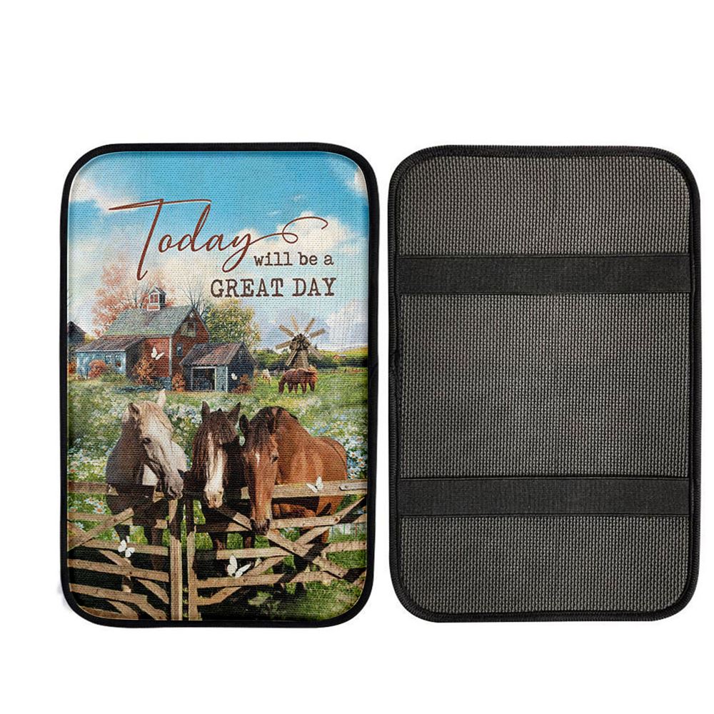 Horse Today Will Be A Great Day Car Center Console Cover, Christian Car Armrest Accessories