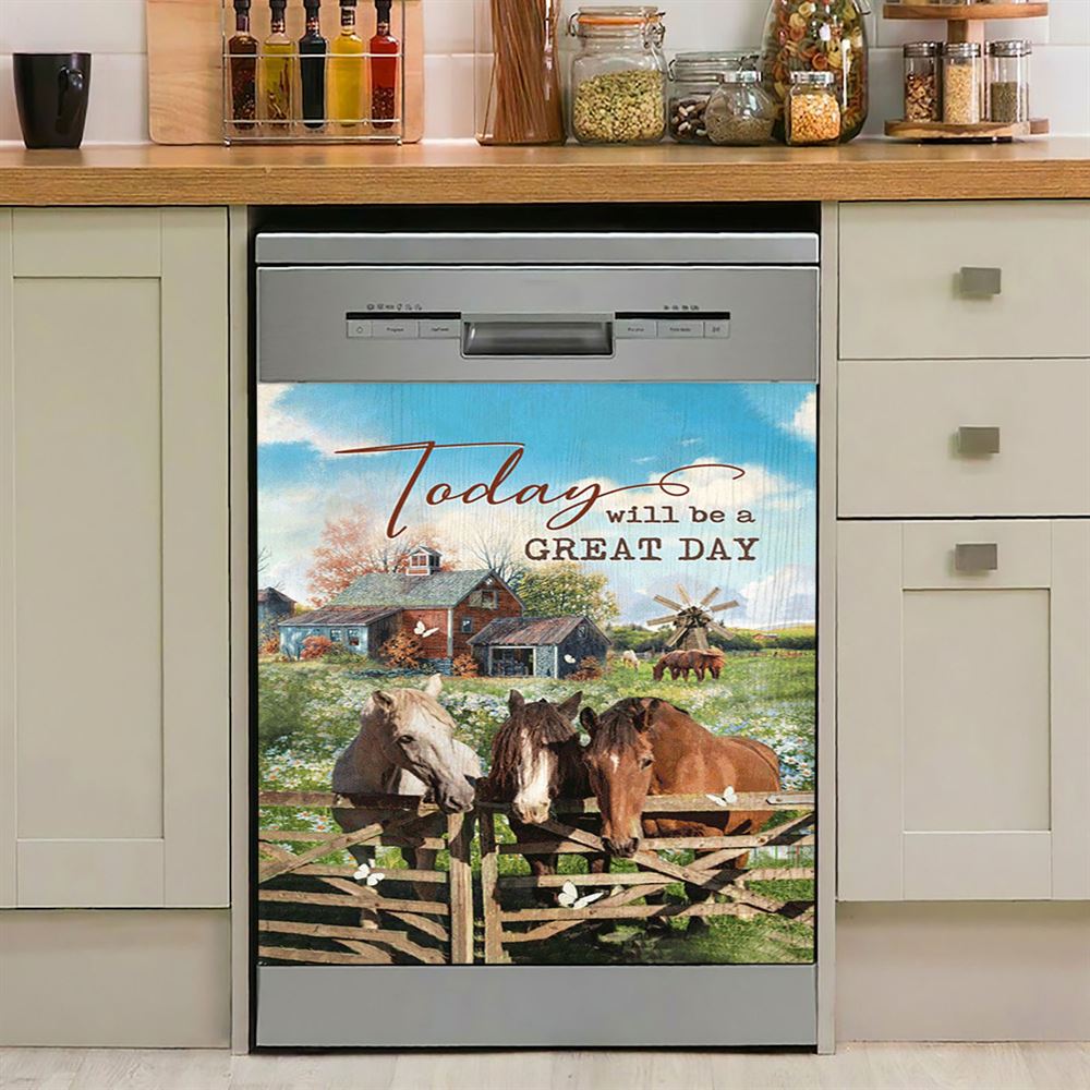 Horse Today Will Be A Great Day Dishwasher Cover, Bible Verse Dishwasher Stickers, Inspirational Kitchen Decor