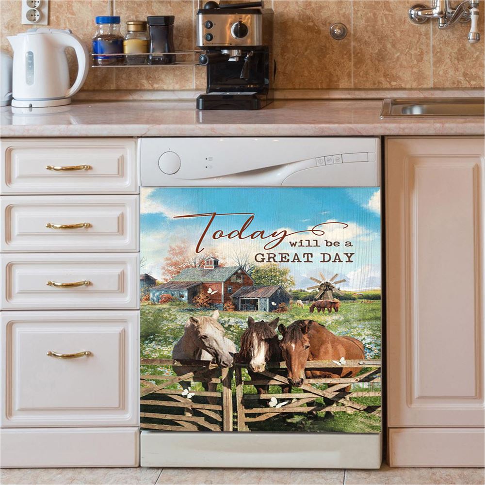 Horse Today Will Be A Great Day Dishwasher Cover, Bible Verse Dishwasher Stickers, Inspirational Kitchen Decor