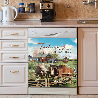 Horse Today Will Be A Great Day Dishwasher Cover, Bible Verse Dishwasher Stickers, Inspirational Kitchen Decor