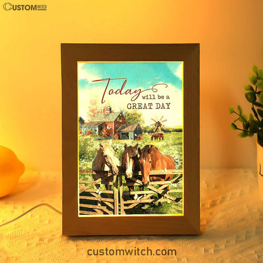 Horse Today Will Be A Great Day Frame Lamp Art - Bible Verse Wooden Lamp - Inspirational Art - Christian Home Decor