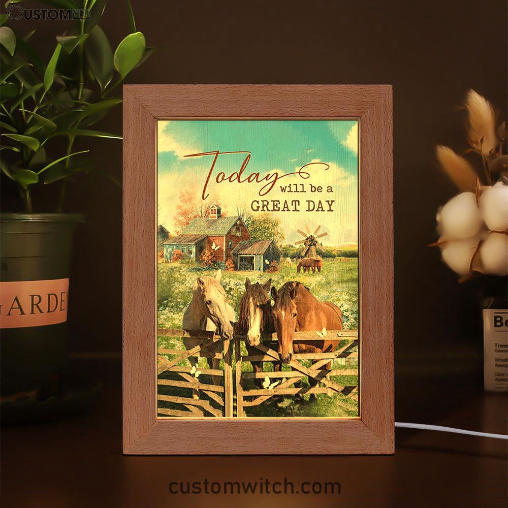 Horse Today Will Be A Great Day Frame Lamp Art - Bible Verse Wooden Lamp - Inspirational Art - Christian Home Decor