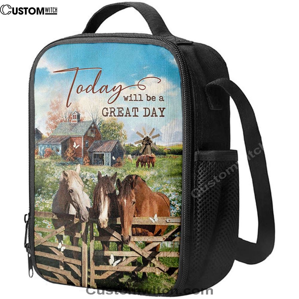 Horse Today Will Be A Great Day Lunch Bag, Christian Lunch Bag, Religious Lunch Box For School, Picnic