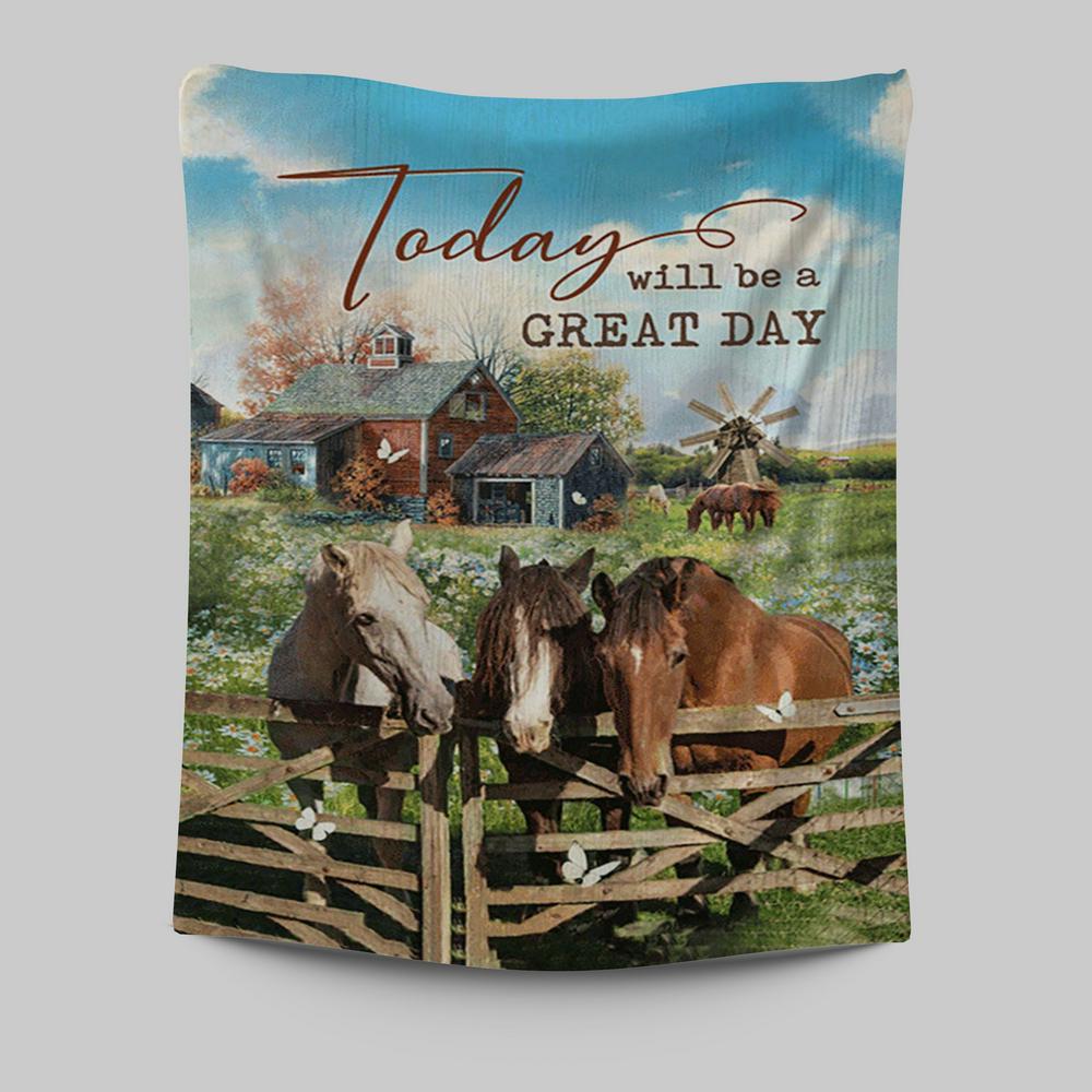 Horse Today Will Be A Great Day Tapestry Wall Art - Bible Verse Tapestry Art - Inspirational Art -  Christian Indoor Wall Tapestries