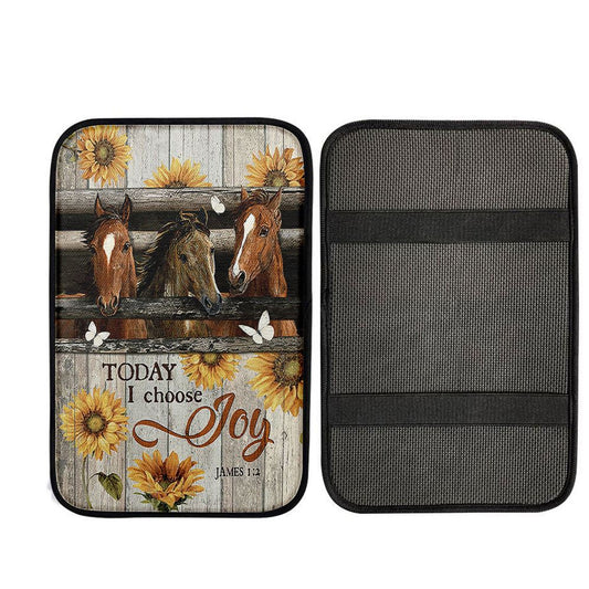 Horse Vintage Sunflower Today I Choose Joy Car Center Console Cover - Gift For Horse Lover, Christian Car Armrest Accessories