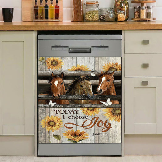 Horse Vintage Sunflower Today I Choose Joy Home Decor Dishwasher Cover, Christian Dishwasher Stickers, Gift For Horse Lover