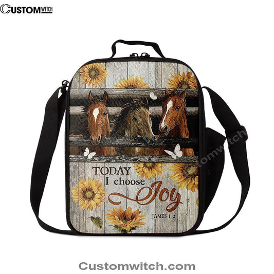 Horse Vintage Sunflower Today I Choose Joy Home Decor Lunch Bag, Gift For Horse Lover, Christian Lunch Bag, Religious Lunch Box For School, Picnic