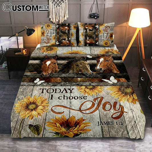 Horse Vintage Sunflower Today I Choose Joy Home Decor Quilt Bedding Set Bedroom - Christian Cover Twin Bedding Quilt Bedding Set - Gift For Horse Lover