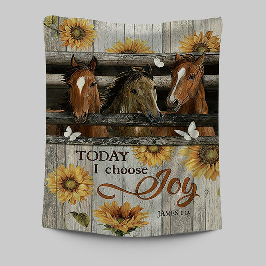 Horse Vintage Sunflower Today I Choose Joy Home Decor Tapestry Wall Art - Christian Wall Tapestry - Gift For Horse Lover