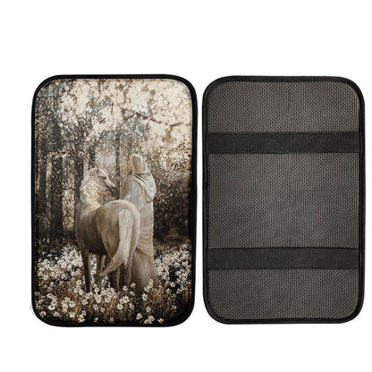 Horse Walking With Jesus Into The Forest Car Center Console Cover, Christian Car Armrest Accessories