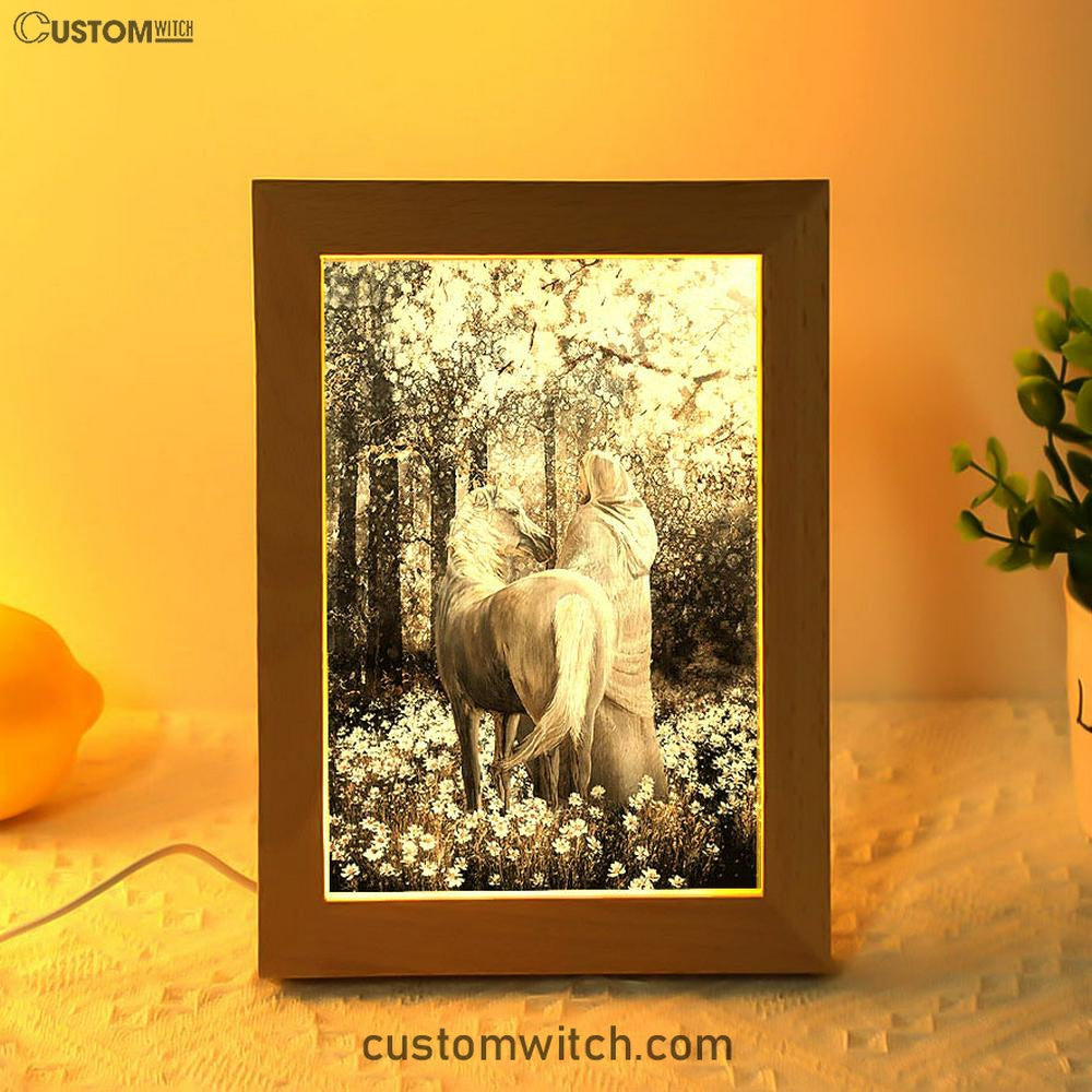 Horse Walking With Jesus Into The Forest Frame Lamp Art - Bible Verse Art - Christian Inspirational Decor
