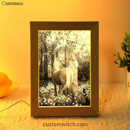 Horse Walking With Jesus Into The Forest Frame Lamp Art - Bible Verse Art - Christian Inspirational Decor