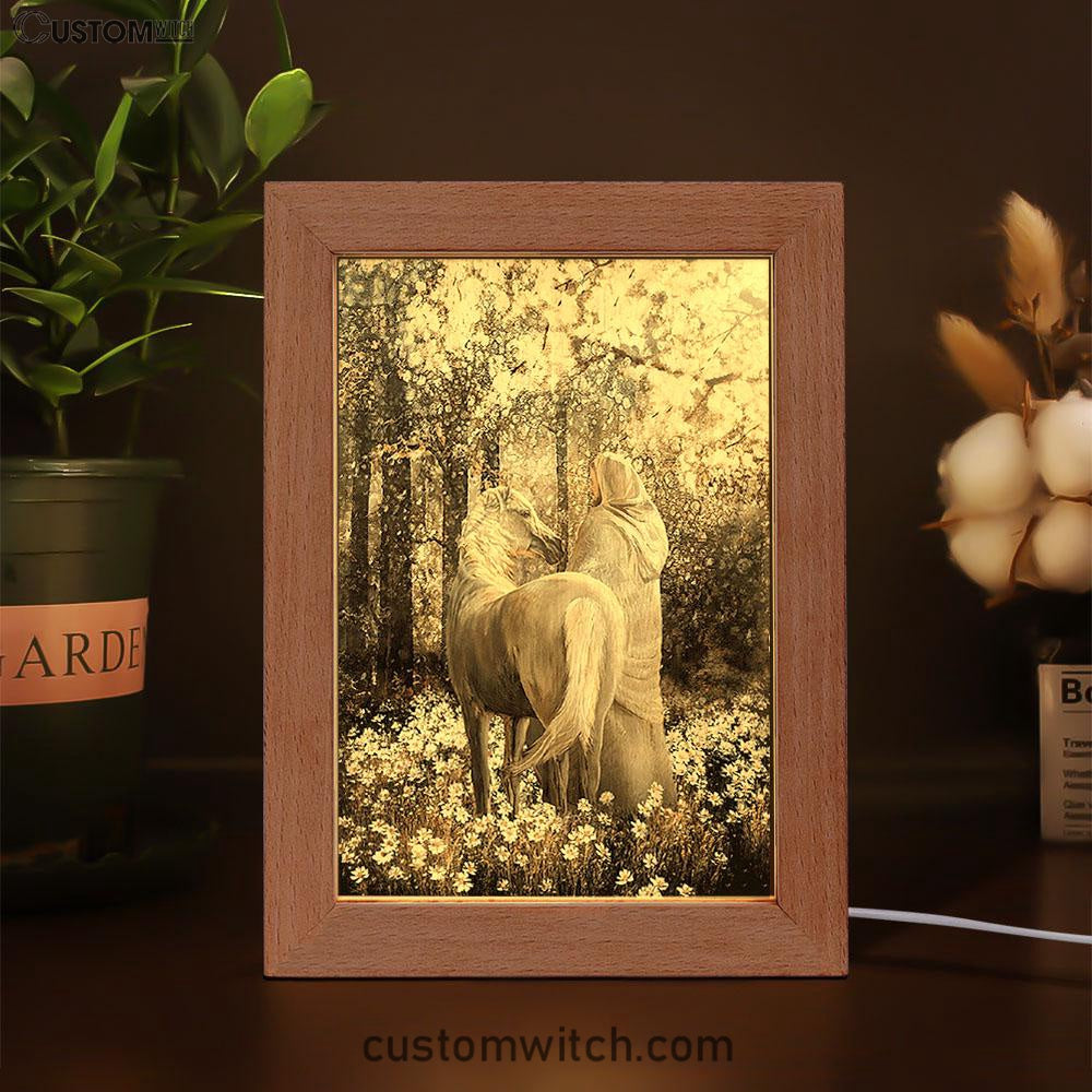 Horse Walking With Jesus Into The Forest Frame Lamp Art - Bible Verse Art - Christian Inspirational Decor